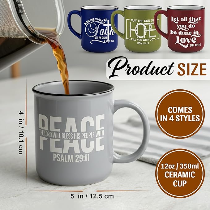 4 - Pack Inspirational Christian Coffee Mug for Women & Men - Scripture Coffee Cups with Bible Verses - Religious Coffee Mugs - Faith Based Gift Set - Ceramic Christian Mug