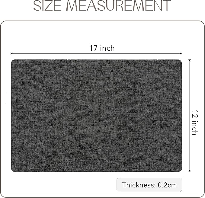 Romanstile Vinyl Placemats Set of 6-12 X 17 Inch - Heat Resistant Place Mats 100% Waterproof Oilproof Wipeable Reversible Faux Leather Table Mats for Kitchen, Dining, Party, Outdoor, Charcoal
