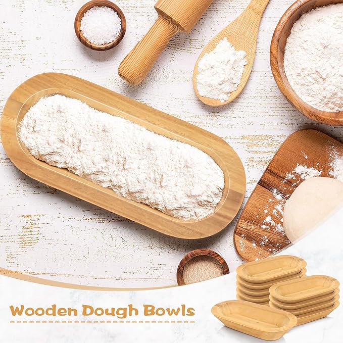 Nuogo 10 Pack Wooden Dough Bowls Bulk 12.5 Inch Rustic Dough Bowls for Wedding DIY Candle Home Crafts Making Farmhouse Fruits Supplies Decoration(Khaki)