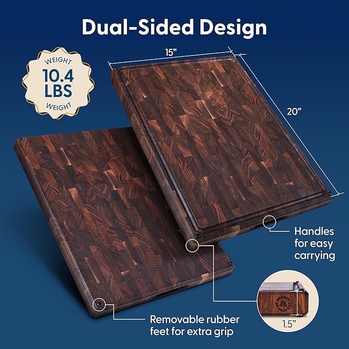 Sonder Los Angeles Welton Cutting Board Made in USA | Black Walnut End Grain Cutting Board for Kitchen with Non-Slip Feet & Juice Groove | Gift Box Included | 20x15x1.5 in