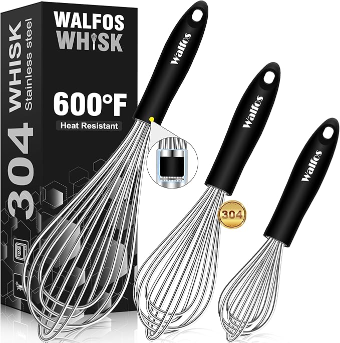 Stainless Steel Wire Whisk Set - 3 Packs Balloon Whisk, Thick Wire Wisk 竊?Strong Handles, Egg Frother for Cooking, Blending, Whisking, Beating and Stirring (7"+9"+11")