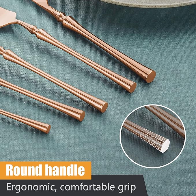 Lemeya 20-Piece Rose Gold Silverware Set for 4,Modern 18/10 Stainless Steel Flatware Set,Unique Rustic Cutlery Utensils Set,Spoon and Fork Set for Home, Restaurant,Mirror Polished,Dishwasher Safe