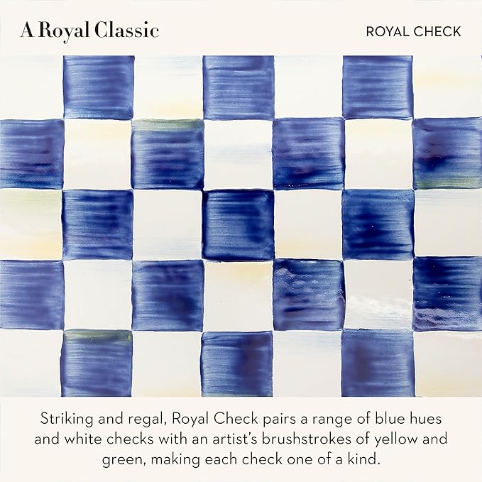 MACKENZIE-CHILDS Enamel Salad and Dessert Plate, Small Plate for a Dessert or Appetizer Dish, 8 Inches, Blue-and-White Royal Check