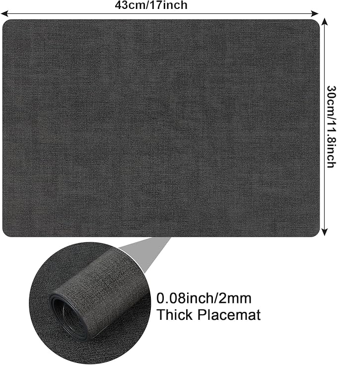 Boobezeen Faux Leather Placemats Set of 6, Heat Resistant Wipeable Washable Vinyl Place Mats, Waterproof Anti-Slip Dining Table Mats, Suitable for Indoor & Outdoor Use (Dark Grey)