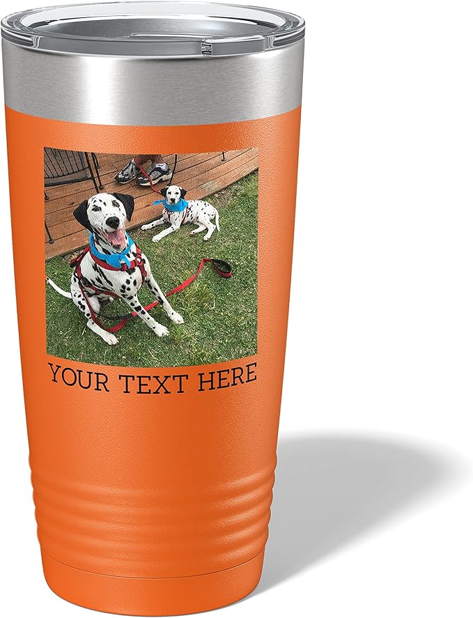 Personalized 20oz (17 Colors) Photo Picture Printed Insulated Stainless Steel Powder Coated Tumbler with Lid ??Customized Mother's Day Gift, Gift for Him Men, Custom Coach Gifts Team Mom Dad (Orange)