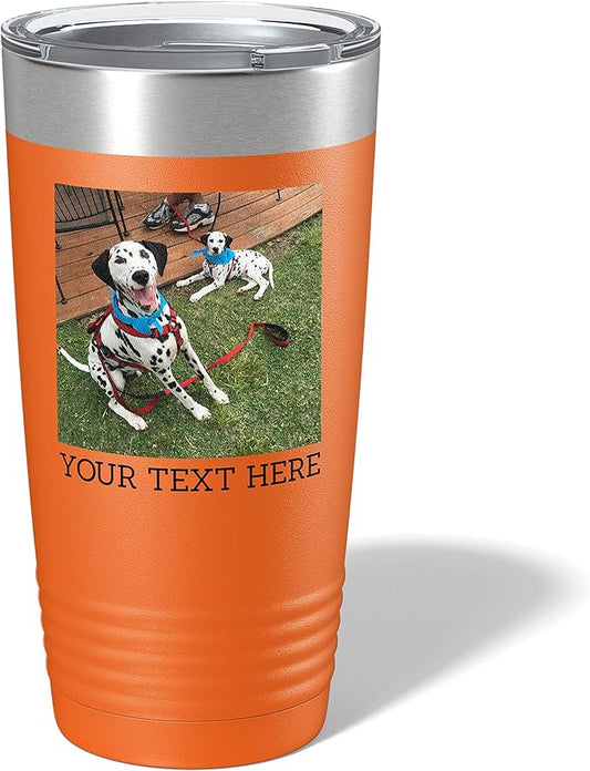 Personalized 20oz (17 Colors) Photo Picture Printed Insulated Stainless Steel Powder Coated Tumbler with Lid ??Customized Mother's Day Gift, Gift for Him Men, Custom Coach Gifts Team Mom Dad (Orange)