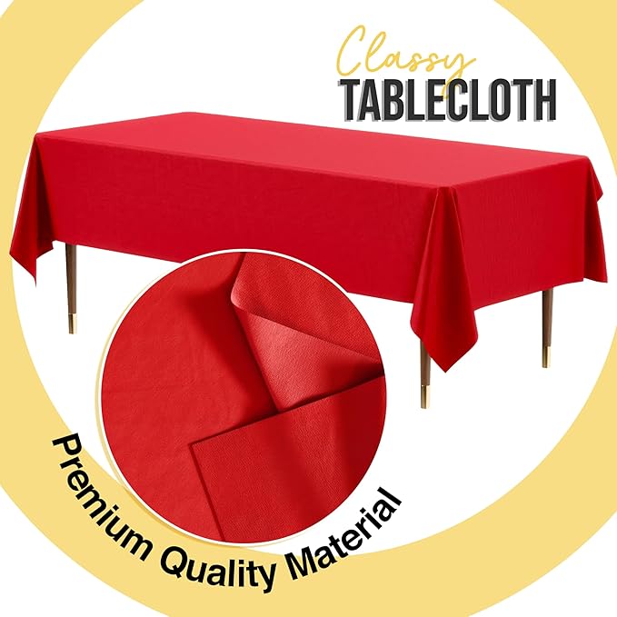 Exquisite 66% Thicker Premium Plastic Table Cloth Rectangle Table Cover 0.5 Mil 24 Pack Red Table Cloth 54 Inch x 108 Inch Disposable Tablecloth Won't Tear Easily Like Cheap Thin Brands