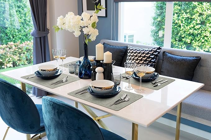 More D챕cor Faux Leather Placemats Set of 6 for Dining Table ??Waterproof, Wipeable, Washable, Stain & Heat Resistant, Non-Slip Table Mats ??12 X 17 Inch, Light Grey