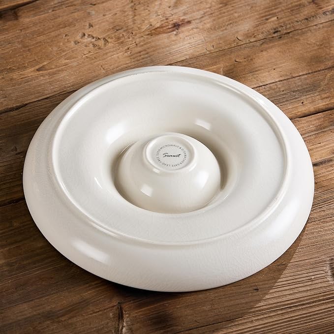 Ceramic Chip & Dip Tray Set: Large 11.5" Serving Platter for Chips & Salsa, Veggies & Dip, Fruits, Snacks, Appetizers Bowl, Entertaining, and Parties