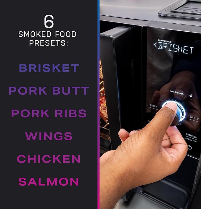 GE Profile??Smart Indoor Pellet Smoker, with Active Smoke Filtration, 5 Smoke Control Settings, WiFi Connected, Electric, Countertop BBQ Appliance, Black