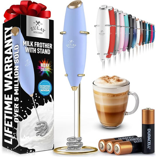 Zulay Kitchen Patented Tornado Triple Whisk Milk Frother with 4 Duracell Batteries ??Handheld Foam Maker for Coffee, Lattes, Matcha & Hot Chocolate ??Rich, Creamy Froth in Seconds