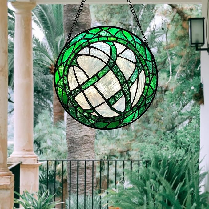 Stained Glass Window Hanging Green Plants 7.8" - Abstract Suncatcher Door Garden Sun Catcher Home Ireland Decor Birthday Mother's St Patrick's Day Gifts for Mom Men Woman Wife Friends