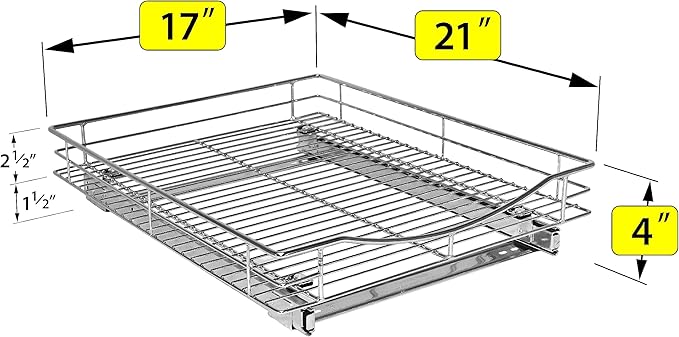 LYNK PROFESSIONAL짰 Pull Out Cabinet Organizer, 17" x 21" Slide Out Drawers for Kitchen Cabinets - Sliding Pull-Out Pantry Shelves ??Home Shelf Organizers - Lifetime Ltd. Warranty, Chrome