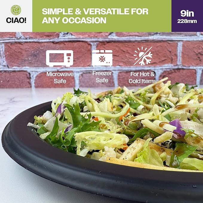 CIAO! 9" Black Heavy Weight Plastic Plate Mineral Filled Polypropylene MFPP (Case of 400)