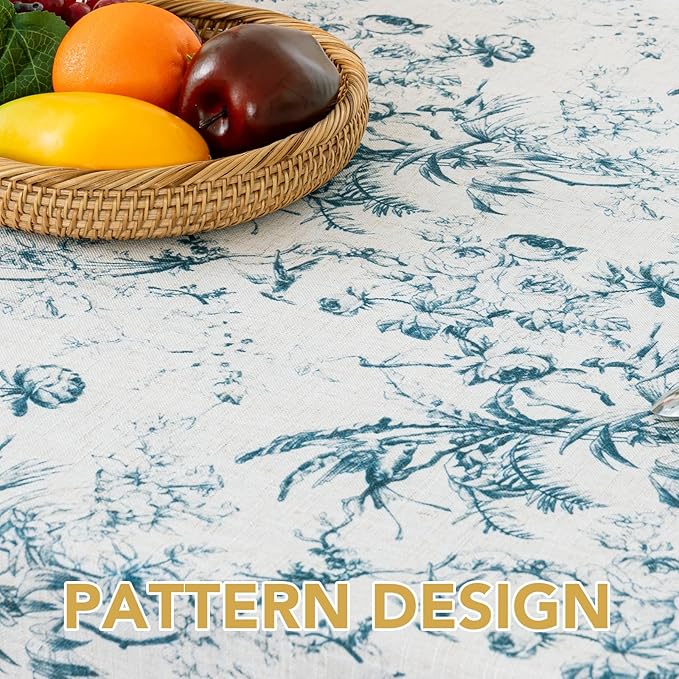 H.VERSAILTEX Linen Table Cloths Floral Printed Tablecloth Spill-Proof Waterproof Table Cover for Dining Buffet Feature Soft and Thick Fabric Wrinkle Free, 60 x 104 Inch, Vintage Botanical - Blue