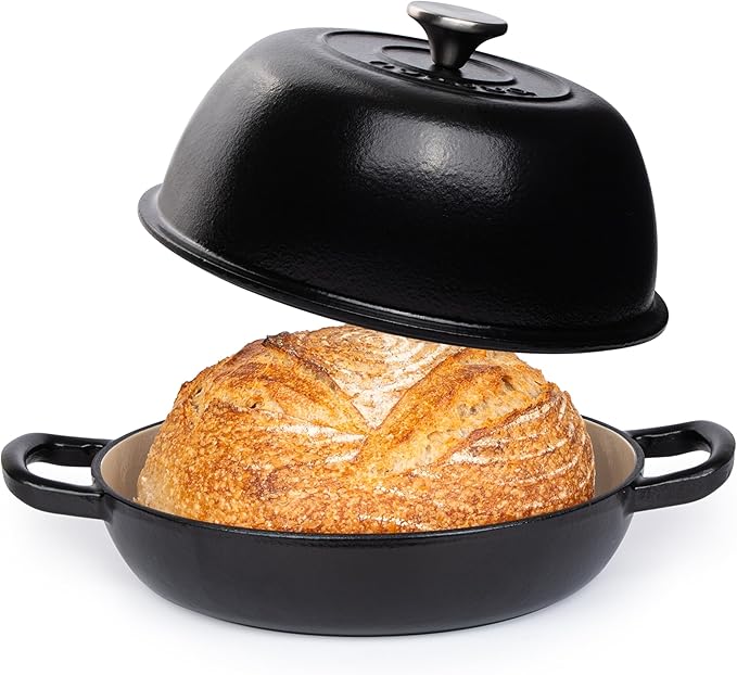 Enamelled Cast Iron Dutch Oven Pot ??Dutch Oven For Sourdough Bread Baking ??Cast Iron Bread Pot ??Black, 6 Quarts, 26cm ??by Nuovva