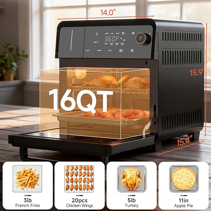 OUNIN Air Fryer Toaster Oven Combo ??11-in-1 Countertop Convection Steam Oven with Air Fryer, Steam, Dual Cook, Bake, Roast, Dehydrate, 90??30°F, Self-Cleaning, 16qt Capacity