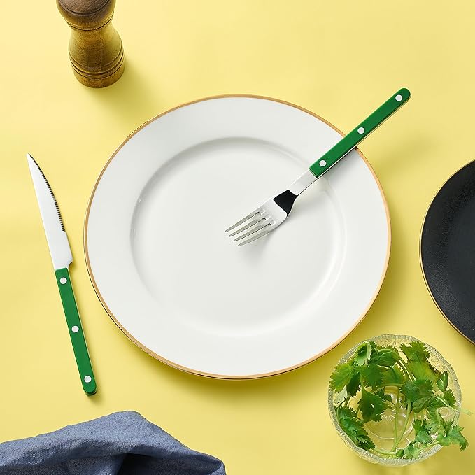 Khen Cutlery Set of 20, 18/8 Stainless Steel Flatware, Modern Silverware for Home, Kitchen, Dining & Table Setting for 4 ??Stainless Steel, Dishwasher Safe, Lightweight & Ergonomic Design Gift - Green
