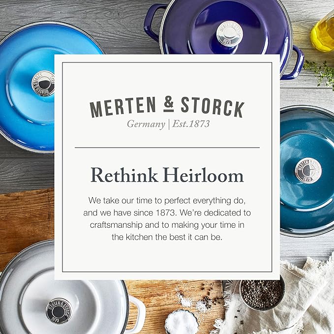 Merten & Storck 5.3QT Round Dutch Oven Casserole Pot with Lid, European Crafted Enameled Iron Stockpot, Induction & All Cooktops, Braising, Stews, Roasting, Slow Cooking, Sourdough, Aegean Teal