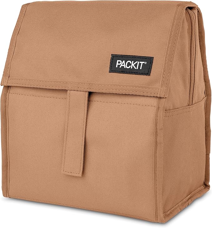 PackIt짰 Freezable Lunch Bag, Almond, Built with ECOFREEZE짰 Technology, Foldable, Reusable, Zip and Fold Closure with Buckle Handle, Designed for Work Lunches and Fresh Lunch On the Go