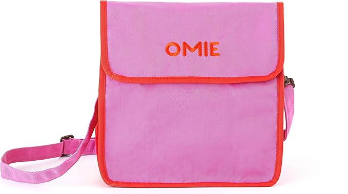 Omie OmieBox Lunch Bag - Washable, Foldable, Durable, WaterResistant Fabric with Interior Pocket and External Bottle Holder (Pink)