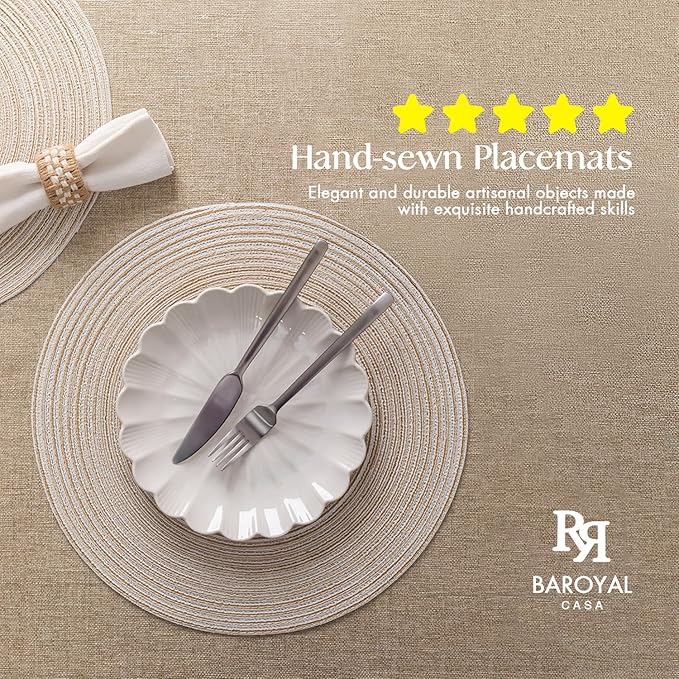 Round Placemats Set of 12 Woven Placemats Washable Braided Table Mats for Dining Table Heat Resistant Non-Slip Circle Place Mats(Cream)