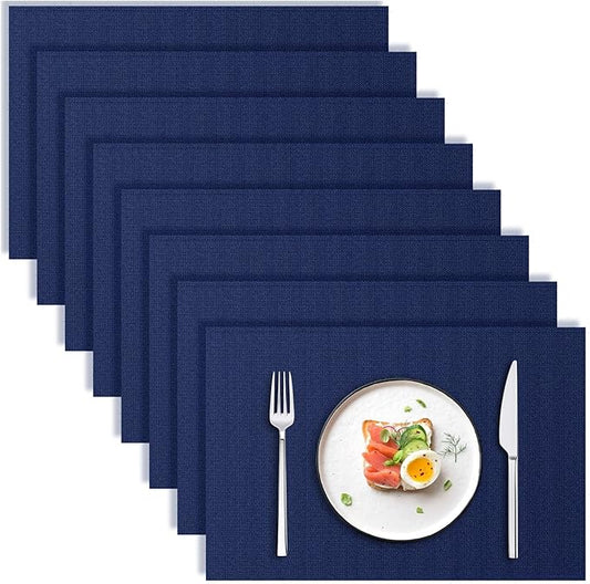 Blue Forest Placemats Set of 8, Dual-Layered Thickened Faux Line Table Mats Heat Resistant Machine Washable Wrinkle Free Place Mats for Kitchen Dining Outdoor/Indoor (NavyBlue)