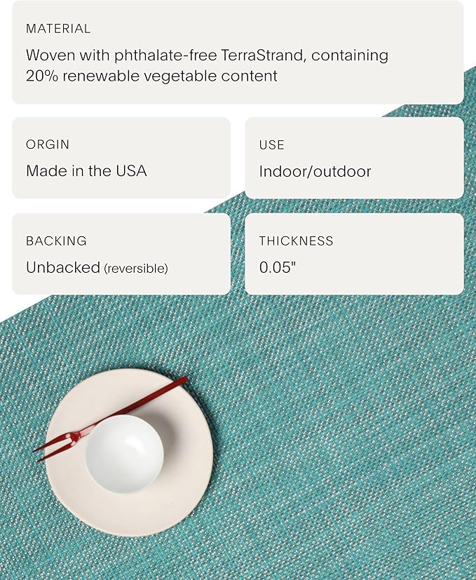 Chilewich Mini Basketweave Placemats in Turquoise - Set of 4 - Easy Care Woven Tabletop Textiles - Indoor/Outdoor - 19.25" x 14" Oval