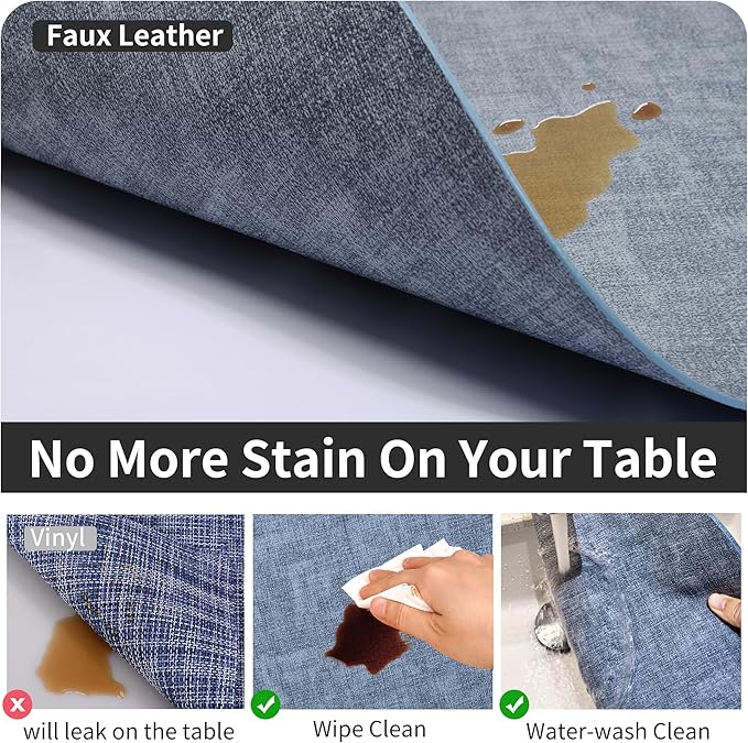 Maxpearl Round Placemats Set of 6, 13.8 inch Faux Leather Heat Resistant Table Mats, Non Slip Waterproof Wipeable Place Mats for Kitchen Dining Holiday Party Table Settings, Blue