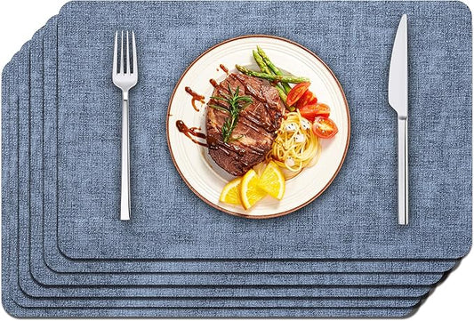 Maxpearl Faux Leather Placemats Set of 6 - Waterproof - Wipe Clean - Heat Resistant - Anti Slip Dining Table Place Mats, Suitable for Indoor & Outdoor Use, 17?쇺쇒?2?쇺? Blue