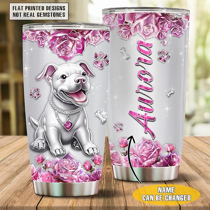 WONWIX Personalized Pitbull Gifts for Women Insulated Stainless Steel Coffee Mug Tumbler Water Bottle for Pitbulls Owners, Lovers, Wife, Daughter, Christmas, Birthday, Mother's Day, Valentine