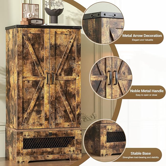 Pantry Cabinets with Adjustable Shelves and Drawer, Farmhouse Kitchen Pantry Storage Cabinet, Buffet Cupboards Sideboard for Kitchen, Dining Room, Living Room Use (Brown, 16" D x 24" W x 47" H)
