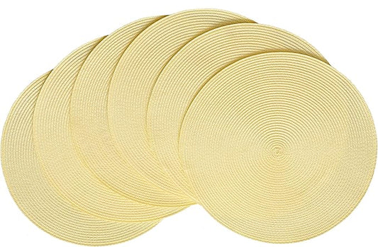 HODJOY Round Placemats Set of 6, Table mats for Indoor and Outdoor Dining Tables, Washable Woven Non-Slip Placemats 15inch (Straw Yellow)