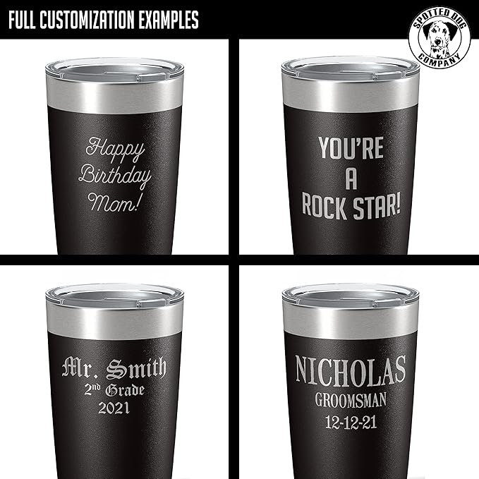 Personalized 20oz (17 Colors) Powder Coated Insulated Stainless Steel Tumbler with Lid, Custom Etched, Customized Text Message Name, Engraved Gift Idea Women Men Him Her, Your Text Here (Black)