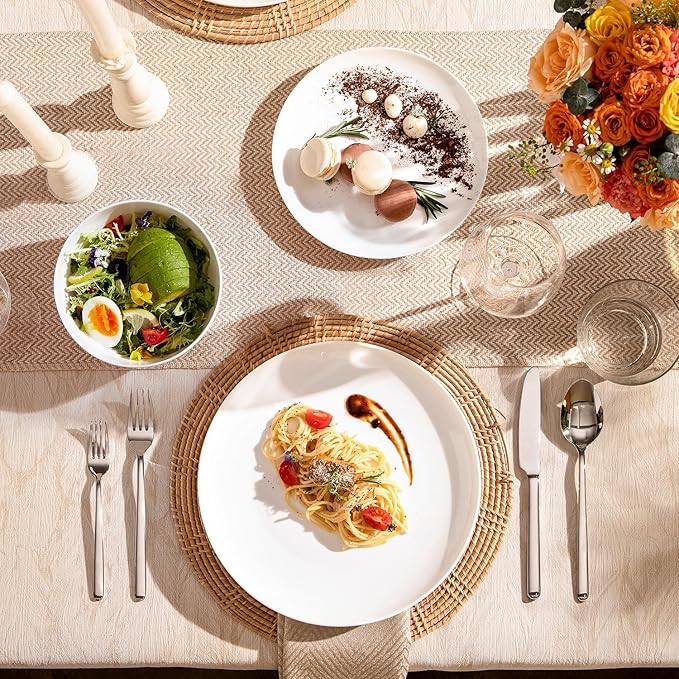 KINGSTONE Bone China Dinnerware Sets, 24-Piece Dinnerware Set for 8, Lightweight Durable, Microwave and Dishwasher Safe, Tableware for Daily Use with Elegant Design, White