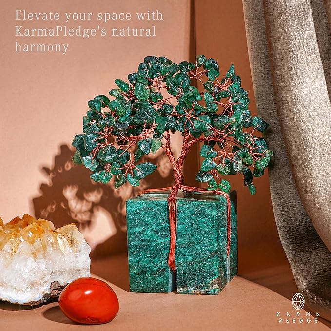 Crystal Tree of Life for Home and Office Decor, Handmade Raw Crystal Base Green Aventurine Chakra Healing Crystal Tree for Positive Energy, Money, Good Luck, Christmas D챕cor, Birthday Gifts for Women