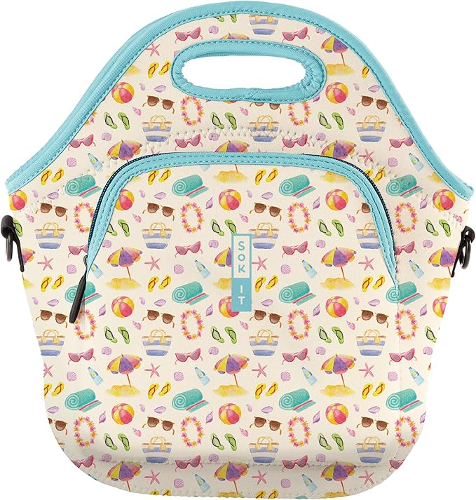 Sok It LunchTote Zippered Bag Insulated Neoprene Caddy (Beach Life, X-Large 6.5 Quart Lunch Tote)