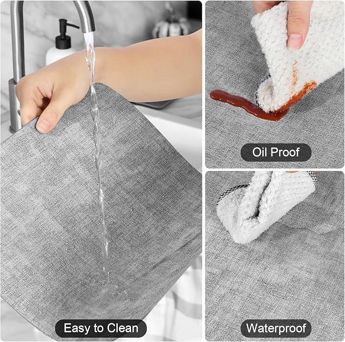 Boobezeen Faux Leather Placemats Set of 6, Heat Resistant Wipeable Washable Vinyl Place Mats, Waterproof Anti-Slip Dining Table Mats, Suitable for Indoor & Outdoor Use (Light Grey)