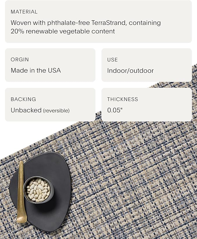 Chilewich Basketweave Placemats in Coast - Set of 4 - Easy Care Woven Tabletop Textiles - Indoor/Outdoor - 19" x 14" Rectangle