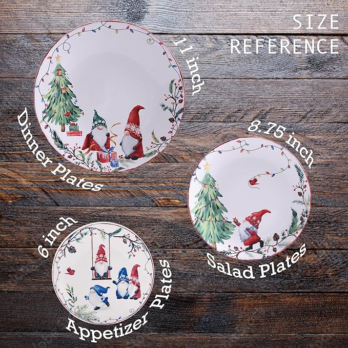 Bico Christmas Gnomes Appetizer Plates Set of 6, 6 Inch Small Ceramic Dessert Plates for Snacks, Salad, Tablescape, Microwave and Dishwasher Safe, Gift for Housewarming and Thanksgiving
