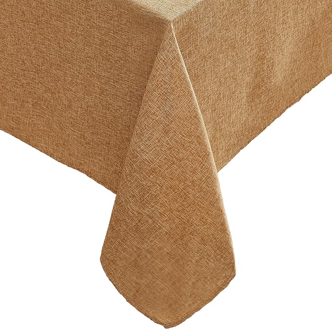 Laura Ashley Harper Luxuriously Smooth Fabric Tablecloth for Formal or Casual Dining, Holiday, Banquet, Wedding or Party, 60" x 102", Gold