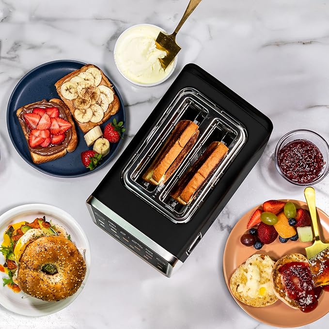 Inspirex Touch Screen Toaster - 2 Extra Wide Slots - 5 Bread Types and 6 Browning Levels - Defrost, Reheat, Favorite, & Single Slot Modes - For Toast, Bagels, & Waffles ??Black