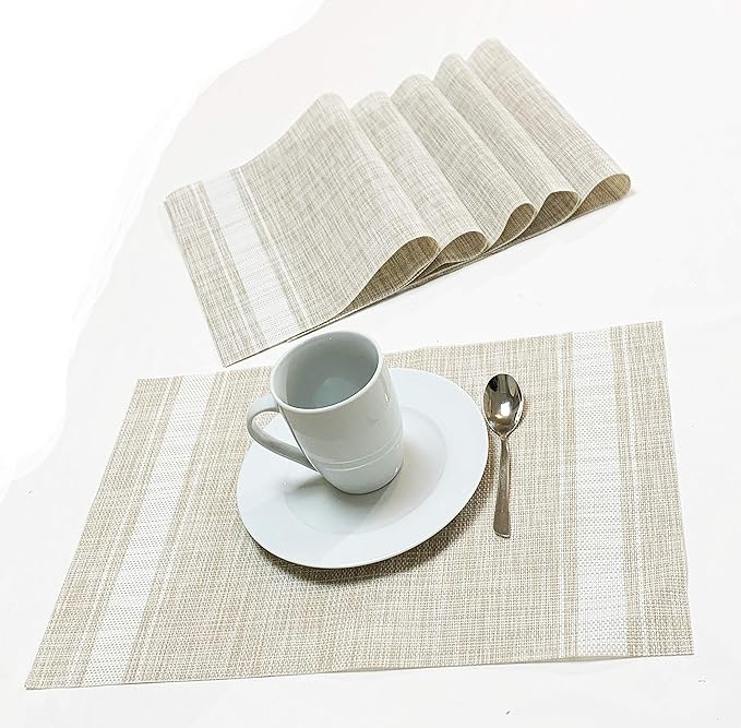 Jutemill Set of 12 PVC Vinyl Woven Place mats, Heat Insulation Stain Resistant Placemats for Dining Table Durable Cross Weave Woven Vinyl Kitchen Table Mats Placemat (White Gray)
