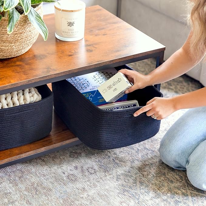 NaturalCozy Storage Baskets 16.8?쓝13?쓝7.6??Cotton Rope Woven Baskets for Organizing 3-Pack | Toy Storage Bins | Basket for Shelves, Laundry, Blanket, Clothes, Closet, Kitchen, Bathroom, Gifts