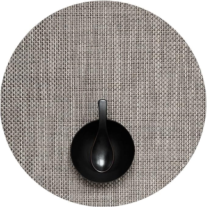 Chilewich Basketweave Placemats in Oyster - Set of 4 - Easy Care Woven Tabletop Textiles - Indoor/Outdoor - 15" Round