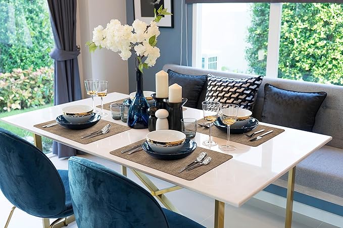 More D챕cor Faux Leather Placemats Set of 6 for Dining Table ??Waterproof, Wipeable, Washable, Stain & Heat Resistant, Non-Slip Table Mats ??12 X 17 Inch, Brown