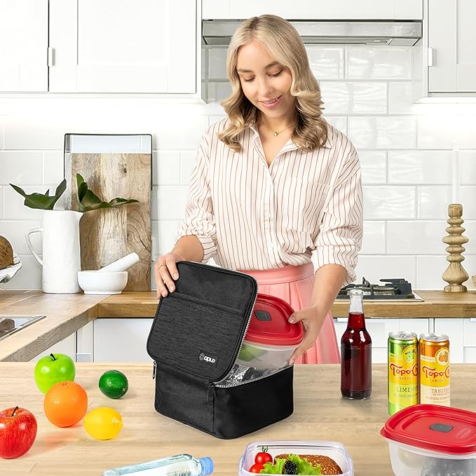opux Insulated Lunch Bag Kids, Lunch Box for School Boy Girl, Leakproof Small Reusable Compact Soft Mini Cooler Bag, Toddler Small Lunch Boxes Kit Pail with Front Side Pockets (Charcoal)