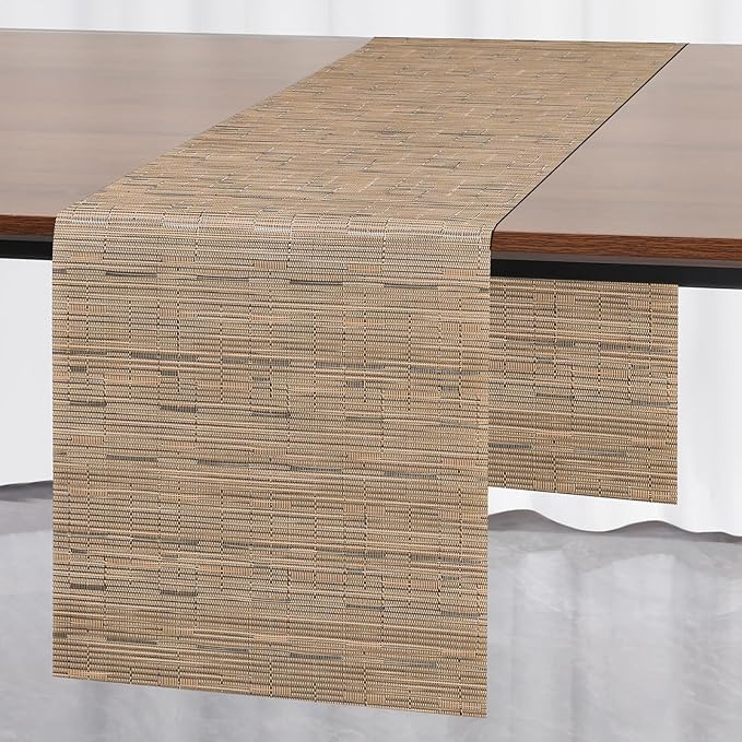 Myir JUN Table Runner, Vinyl Table Runner Indoor 55 Inch Long Arbitrarily Cropped Runner for Table Heatproof for Home Party (Light Brown, 15 x 55 inch)