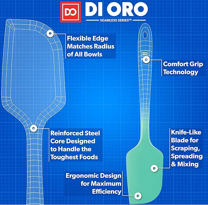 DI ORO Silicone Spatula - 600째F Heat-Resistant Rubber Kitchen Spatula for Baking, Scraping, & Mixing - BPA Free Nonstick Cookware Safe Flexible Utensil for Cooking - Seamless & Dishwasher Safe (Mint)