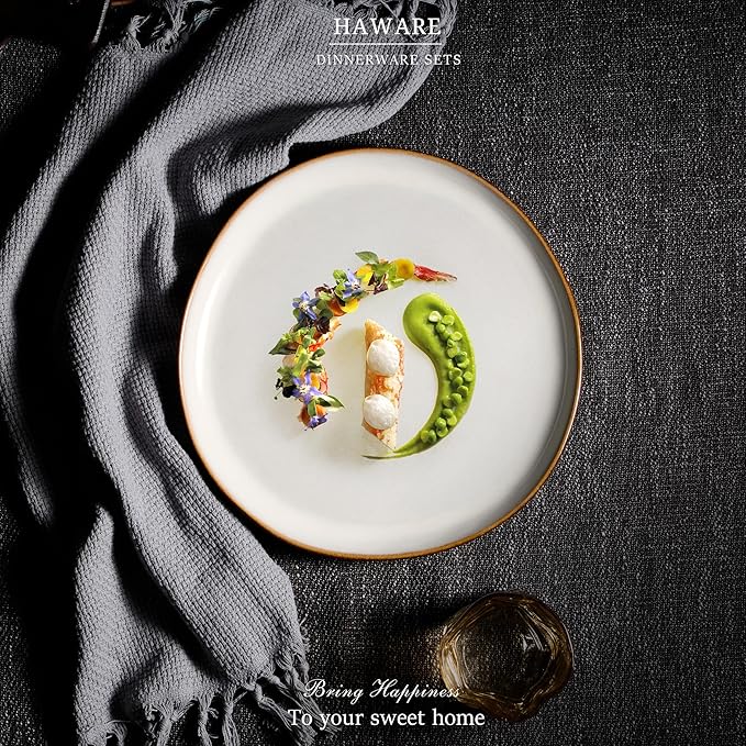 HaWare Stoneware Salad Plates Set of 6, 7.9??Heavy Duty Ceramic Plates, Reactive Glaze Dinnerware for Home Restaurant, Chip and Scratch Resistant, Microwave and Dishwasher Safe, Reactive Pearl White